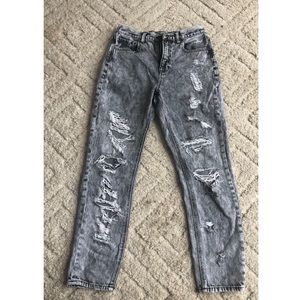 Black Acid-wash Ripped Mom Jeans